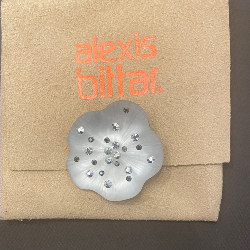 Alexis Bittar Silver Floral Brooch with Crystal Accents